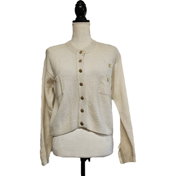 Forenza Sweaters - Vintage 80s Forenza Angora Lambswool Ivory Button Front Cardigan Size M Preppy